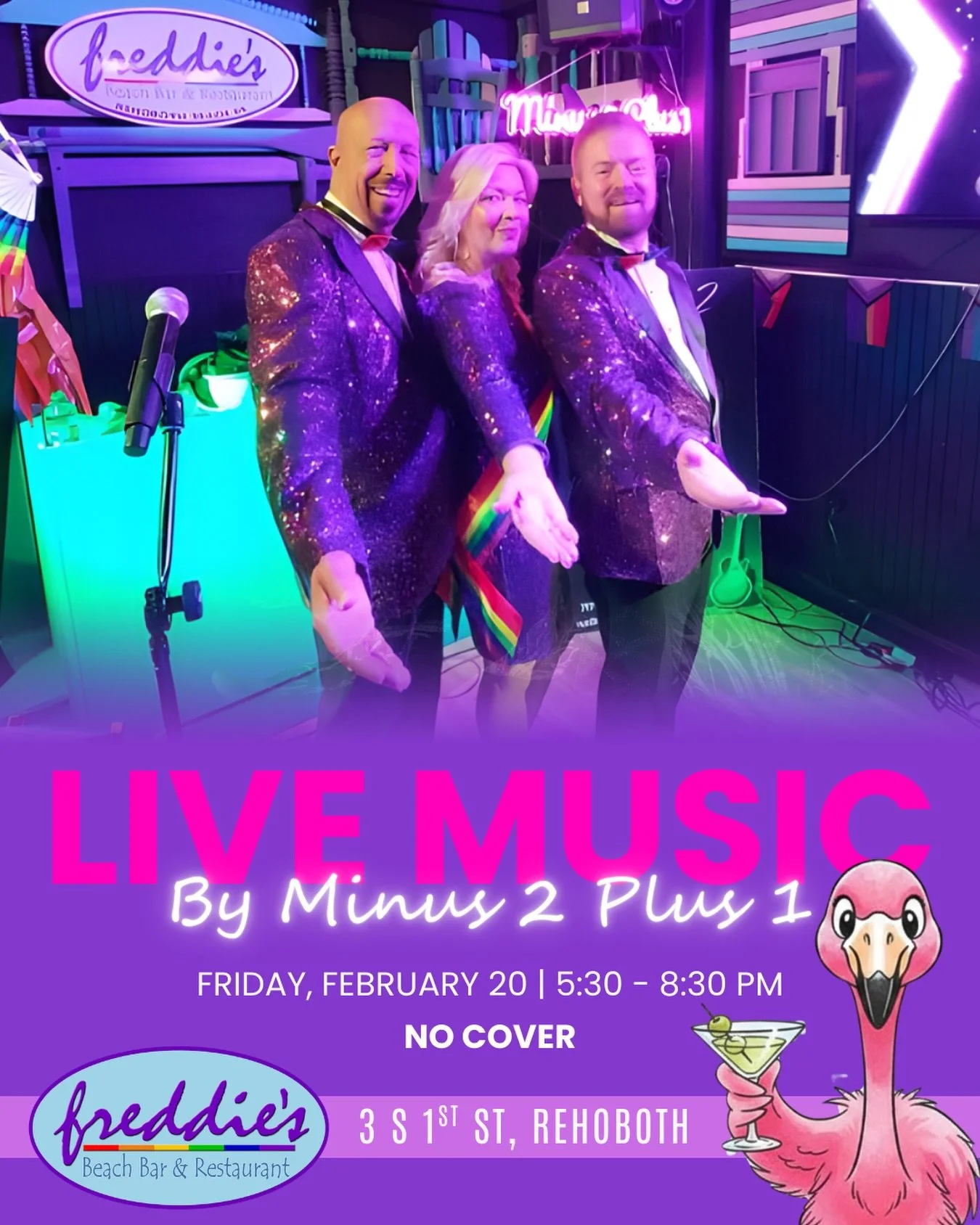 THIS FRIDAY, #Minus2Plus1 is BACK!! 🎉

Join us for #HappyHour &mdash; grab a drink, enjoy a bite, and dance the week away with Minus 2 Plus 1!

Friday, 02/20 from 5:30 to 8:30! 

#rehoboth #rehobothbeach #lewes