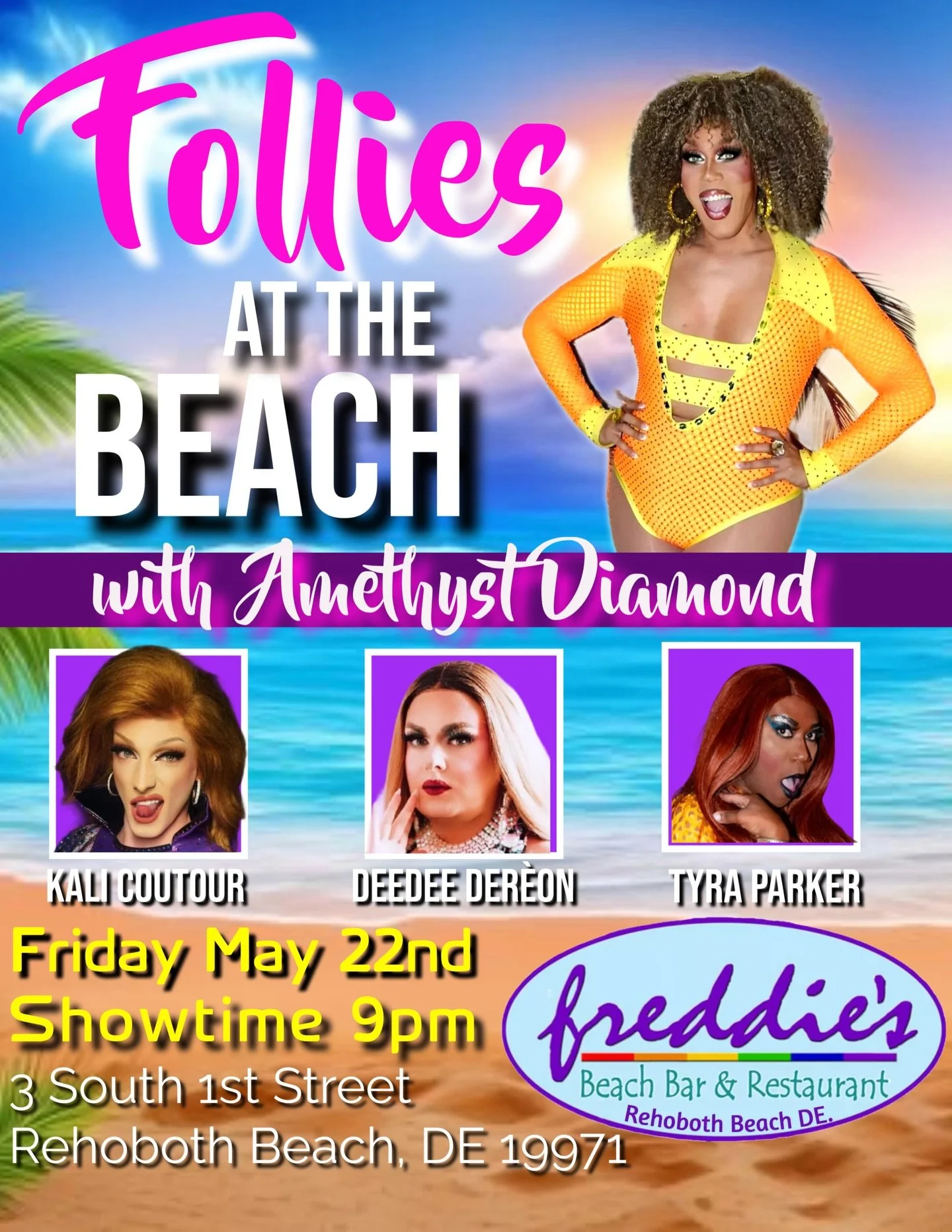 Get ready for a VERY special weekend of #FreddiesFollies!

🌴 Friday: Follies at the Beach with @amethyst_diamond1 
💃 Saturday: Saturday Follies with @mrsmagnolia 
☀️ Sunday: Special MDW show with @mrsmagnolia 

Three nights. Three incredible casts.