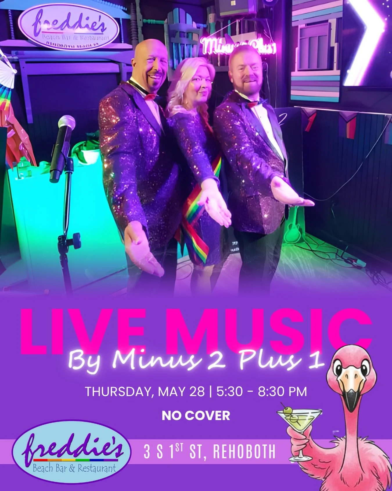 THIS THURSDAY!! 🎉 #Minus2Plus1 is BACKKK at Freddie&rsquo;s from 5&ndash;8:30 PM!

Live music, our $15 Burger &amp; Bev special 🍔🍺&hellip;.. the perfect way to close out the week ✨

#rehoboth #rehobothbeach #delaware #lewes