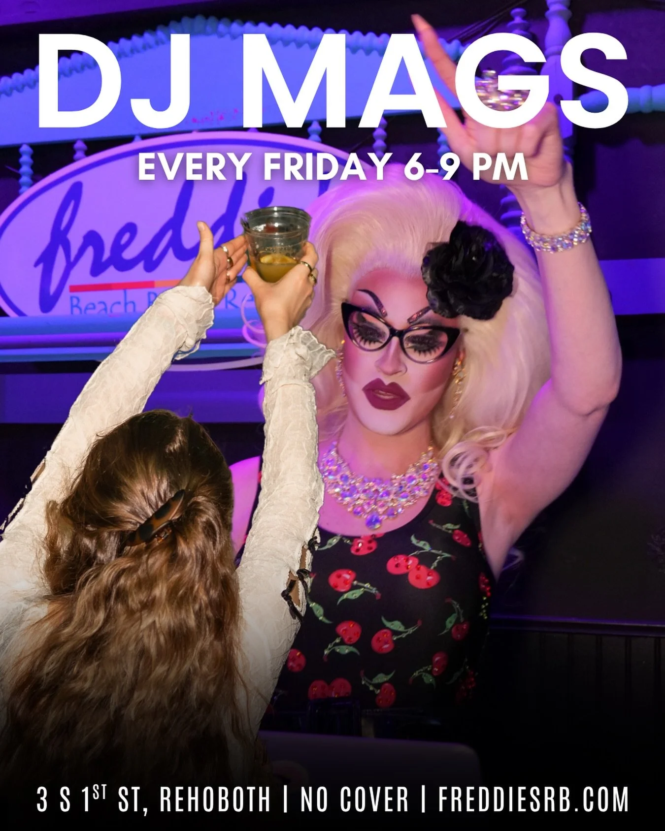 Who knew #DJ&rsquo;s could look this FABULOUS??! 💋✨

Catch DJ @mrsmagnolia EVERY FRIDAY from 6&ndash;9 PM at Freddie&rsquo;s 🎉 Great music, fabulous vibes, and the perfect way to kick off your weekend!

#rehoboth #rehobothbeach #delaware #drag