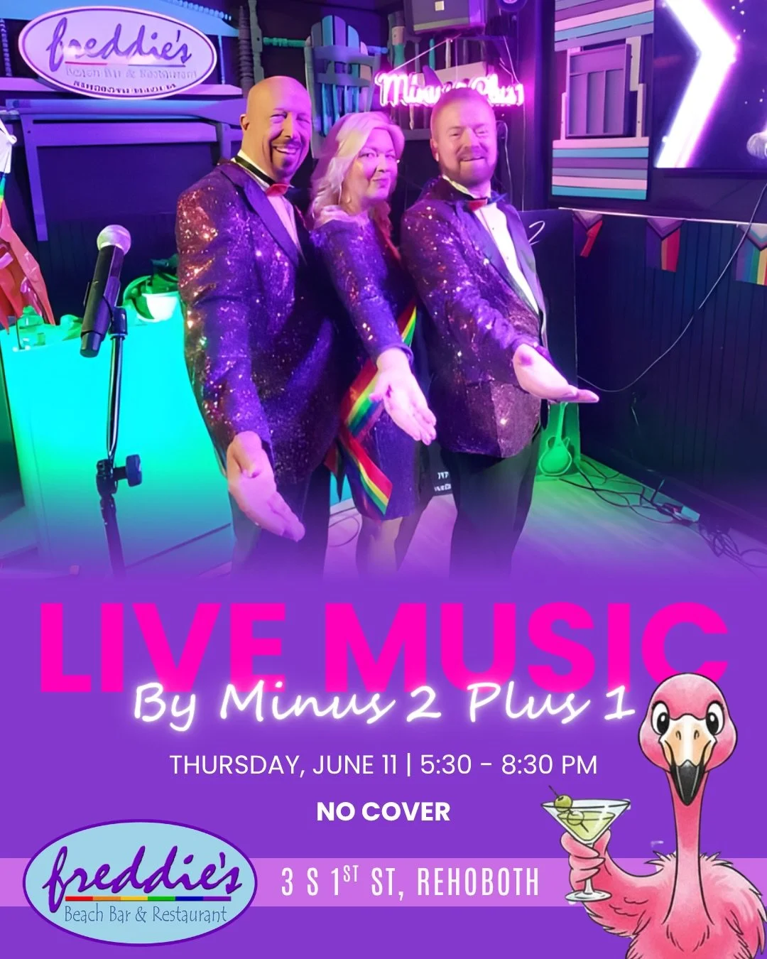 #LiveThursdays are BACKKK featuring #Minus2Plus1 this Thursday from 5:30&ndash;8:30 PM! 🎶

Don&rsquo;t forget to stop by and grab your $15 Burger &amp; Bev! 🍔🍺

See you Thursday! 👀

#freddies #rehoboth #rehobothbeach
