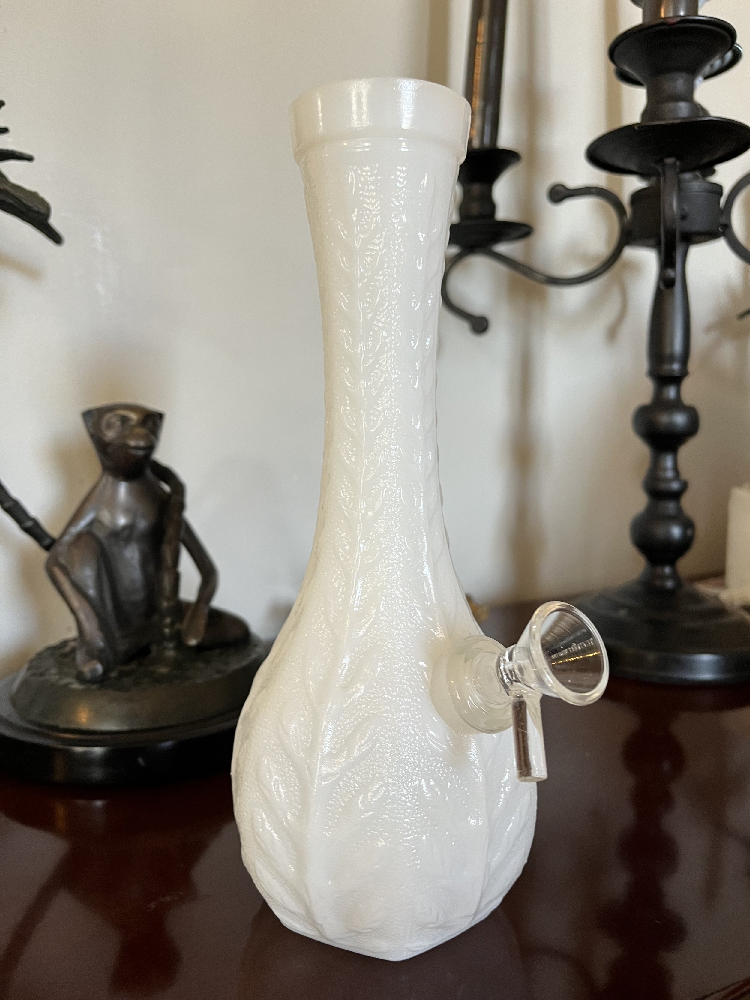 White Glass Functional Vase