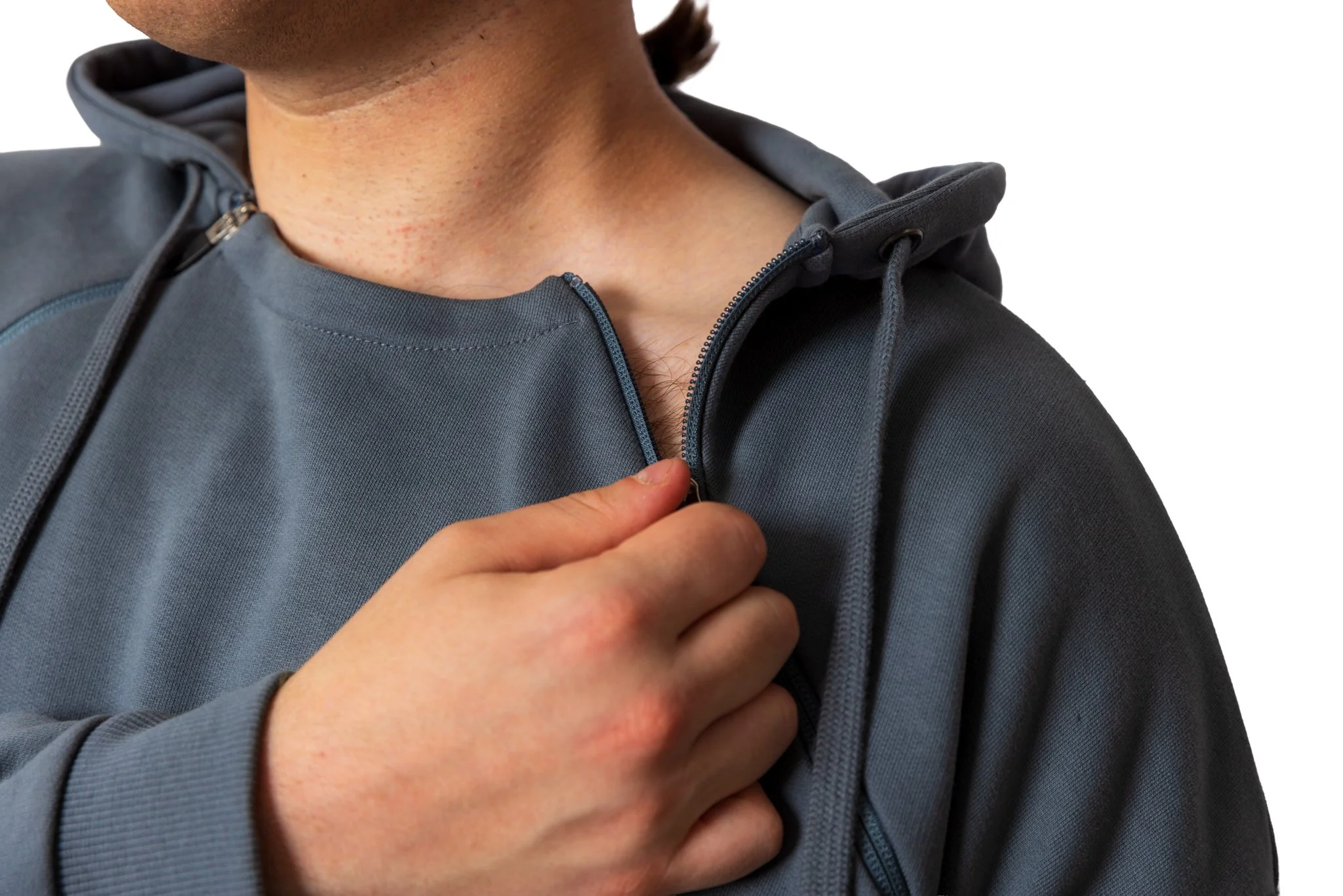 Treatment friendly hooded top, with access zip when receiving hospital treatment.