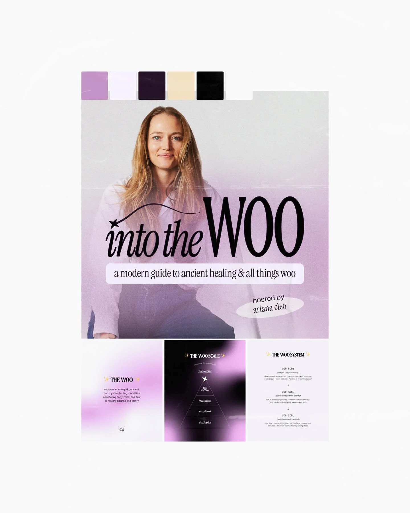 a peek into the dreamy brand identity i created for @ariana.cleo and @intothe_woo podcast 🔮☁️ thanks for trusting my design intuition (woo recognizes woo)

#branddesign #brandidentitydesign #podcastdesign
