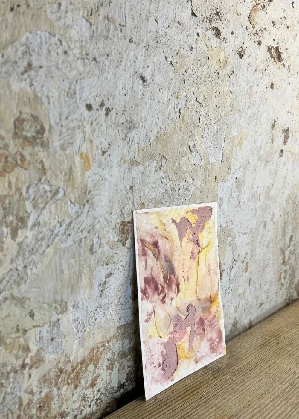 Healing tactile art piece “Held by Myself No. 3,” angled view revealing raised textures and warm colors symbolizing self-love and inner calm.