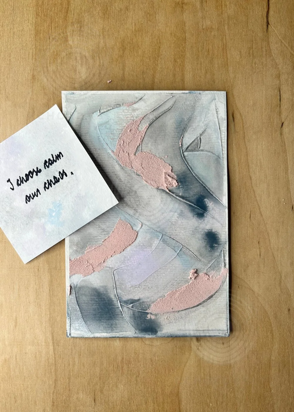 The artwork A Whisper of Memory paired with a handwritten affirmation reading ‘I choose calm over chaos,’ embodying the return to peace and emotional grounding.