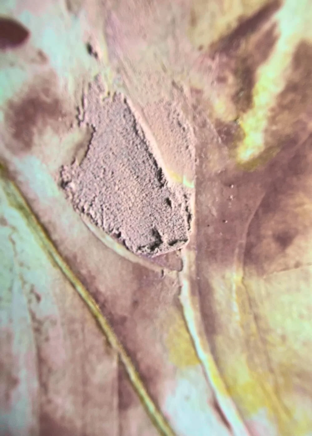 Abstract close view of “Held by Myself No. 6,” highlighting tactile pink textures and layered hues that evoke healing and self-acceptance.