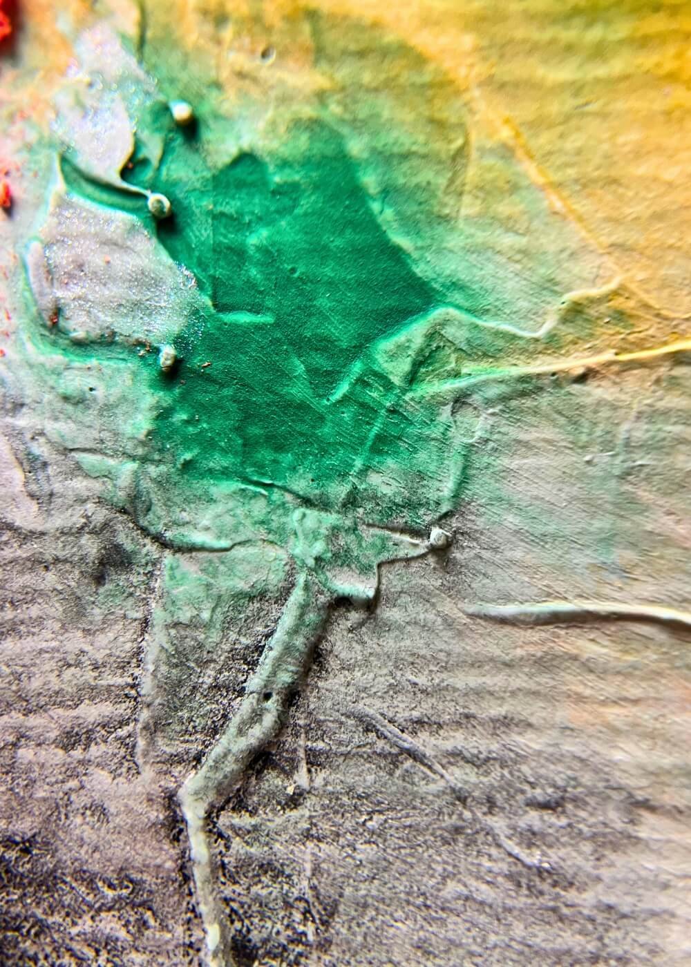 Close-up of "The Power of Disengage" showing black ink textures and raised surface details, emphasizing emotional depth and resilience.