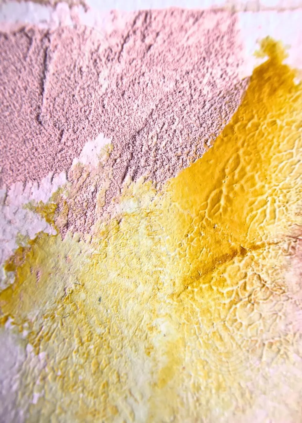 Close-up of abstract painting “Held by Myself No. 8,” highlighting burgundy and rose textures with soft golden accents and tactile structure.