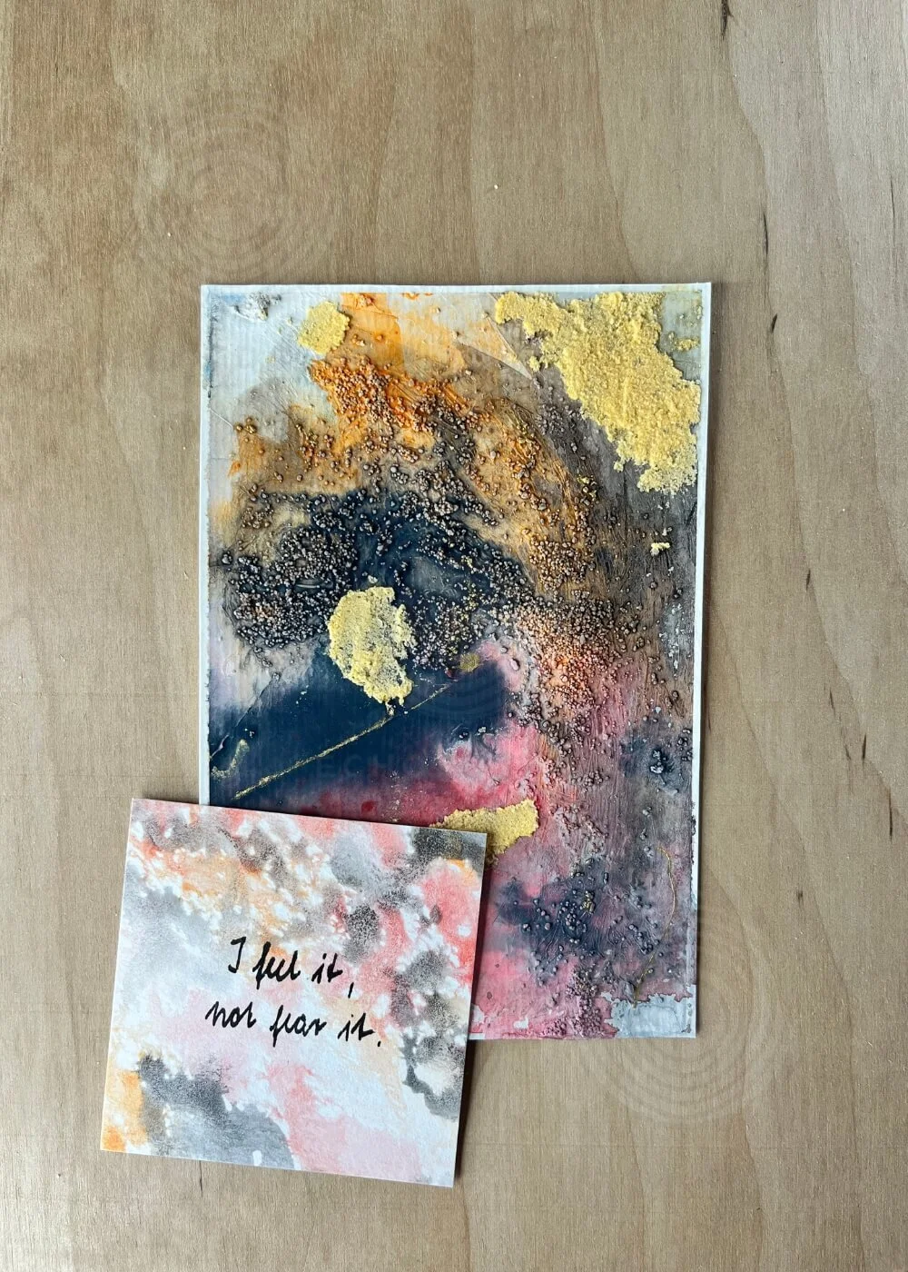 A mindful artwork paired with the affirmation “I feel it, not fear it,” embodying acceptance and grounded strength.