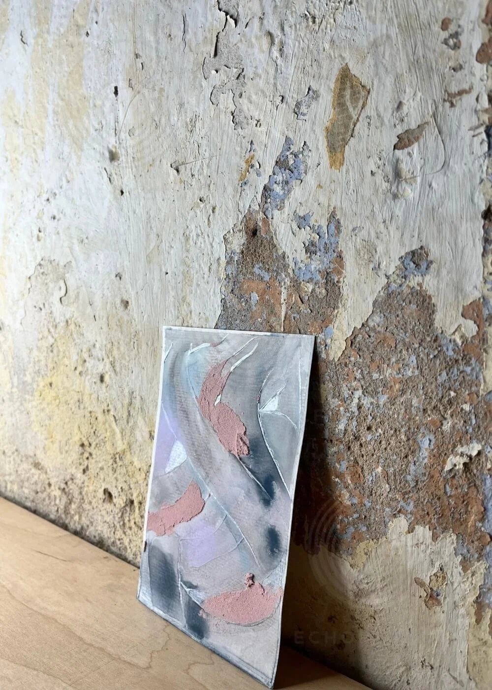 Side angle of A Whisper of Memory revealing layered pigments and soft textures that evoke depth, tenderness, and the flow of inner calm.