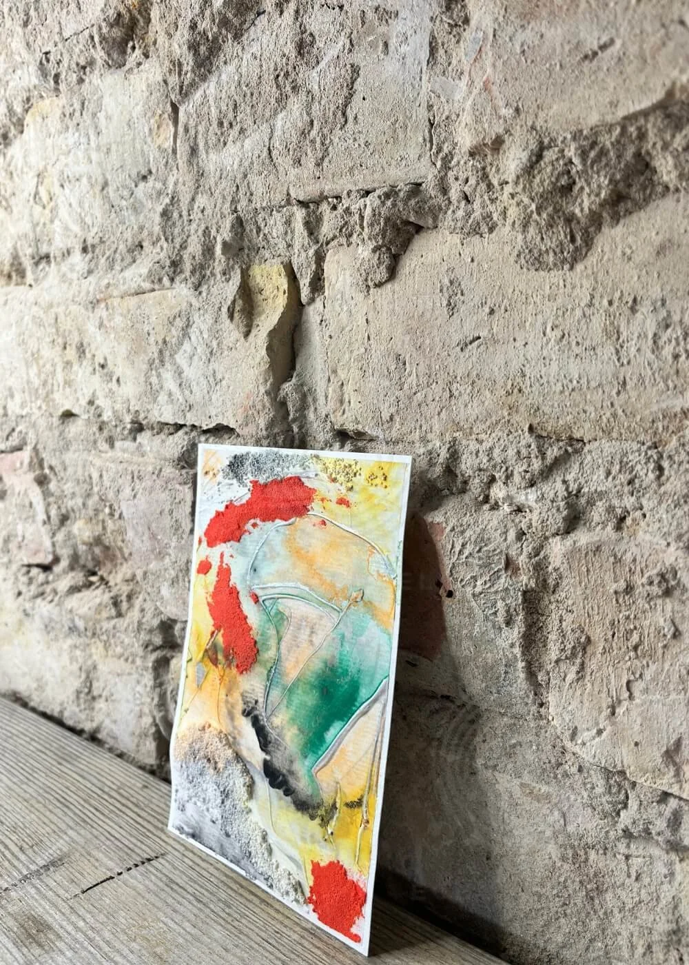 Side view of textured artwork Where I kept my spark safe – abstract layers with bright colors and organic patterns, reflecting resilience and emotional safety.