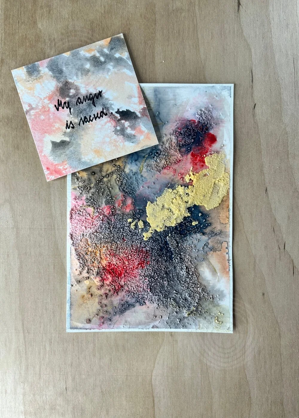 The artwork paired with the affirmation “My anger is sacred,” celebrating transformation through self-honouring awareness.