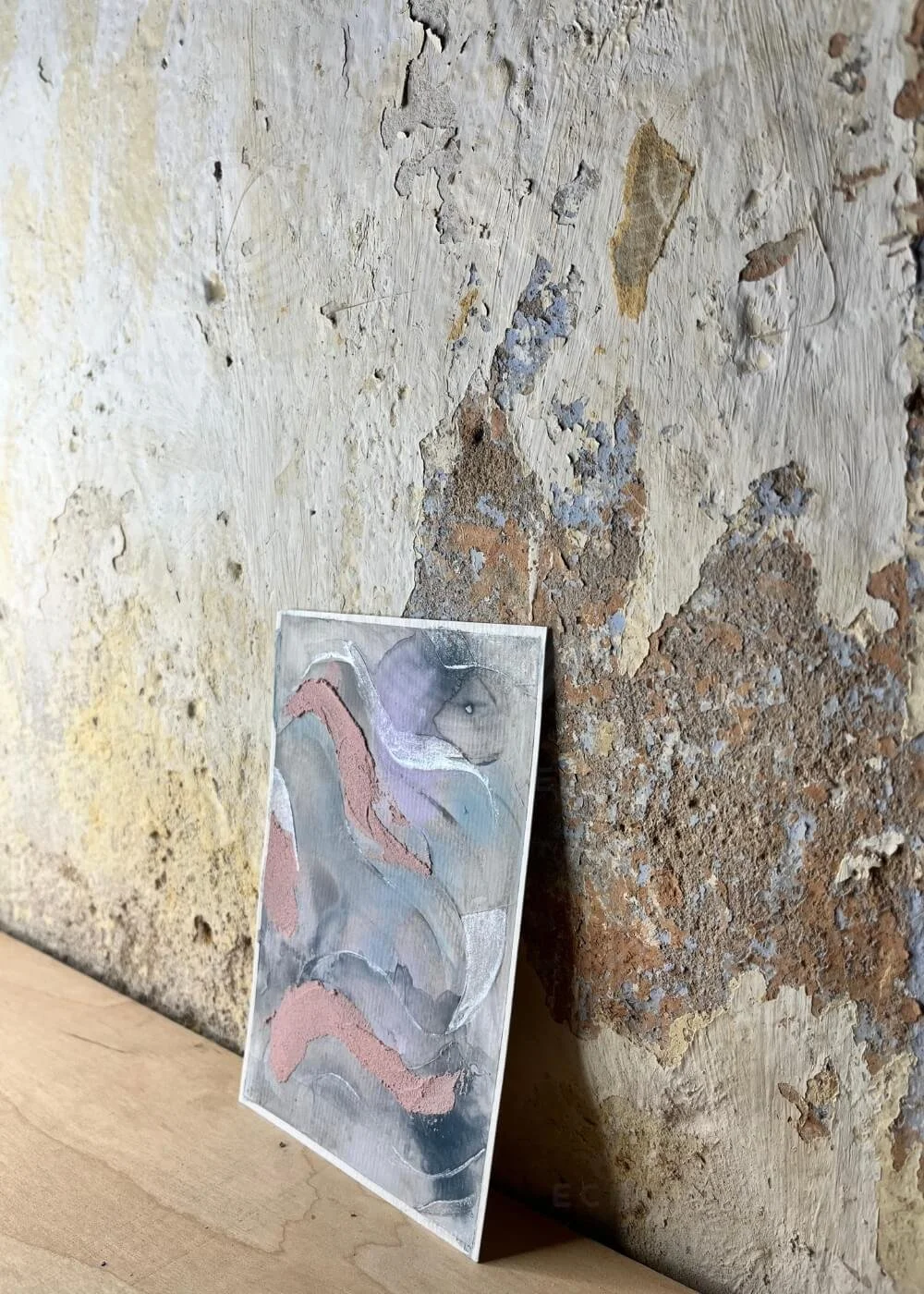 Side perspective of Beneath the Surface, It Keeps Flowing, showing layered textures and soft gradients that express inner flow and serenity.