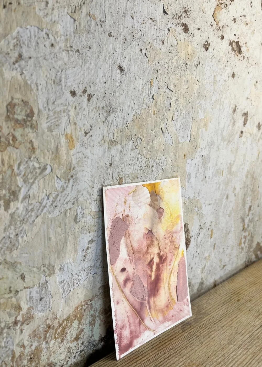 Healing tactile art piece “Held by Myself No. 6,” angled view highlighting raised textures and soft organic hues of rose, cream, and gold.