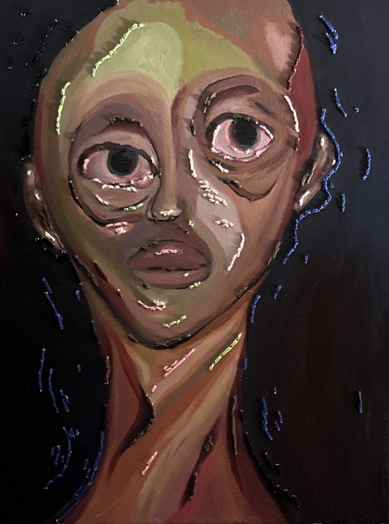 The Same Sharp Tongue, 2025 Acrylic and Embroidery on Canvas