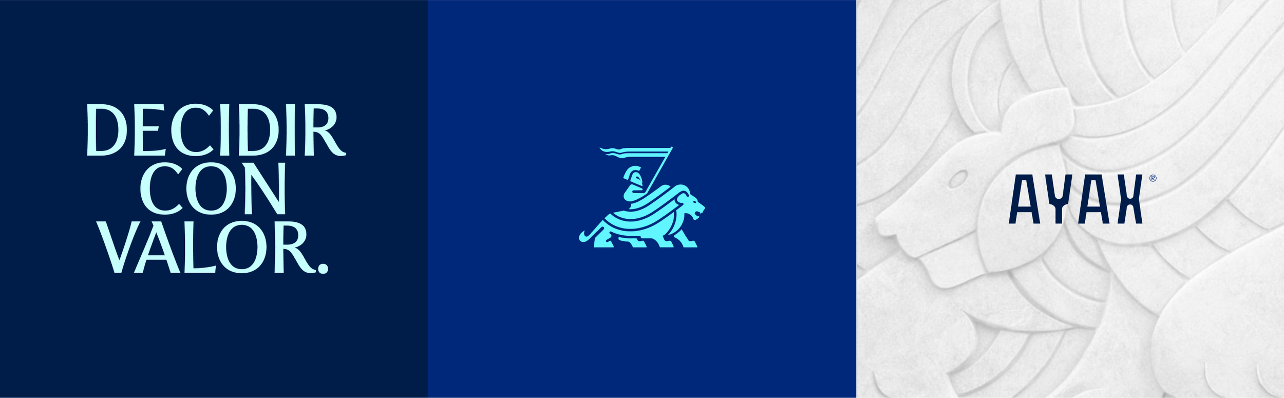 Folleto con fondo azul y gris, con texto en francés y logo de Ayax, una aseguradora, que dice 'Decidir con valor' y 'Ayax'.
