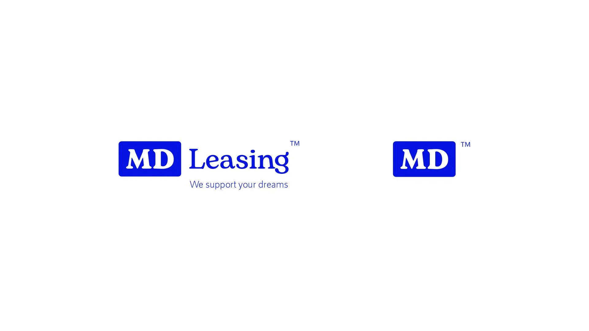 Logotipo de MD Leasing con el eslogan 'Apoyamos tus sueños' en letras azules sobre fondo blanco.