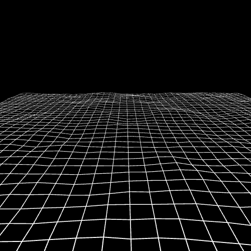 una cuadrícula en 3D que simula un terreno o una malla digital en un fondo negro