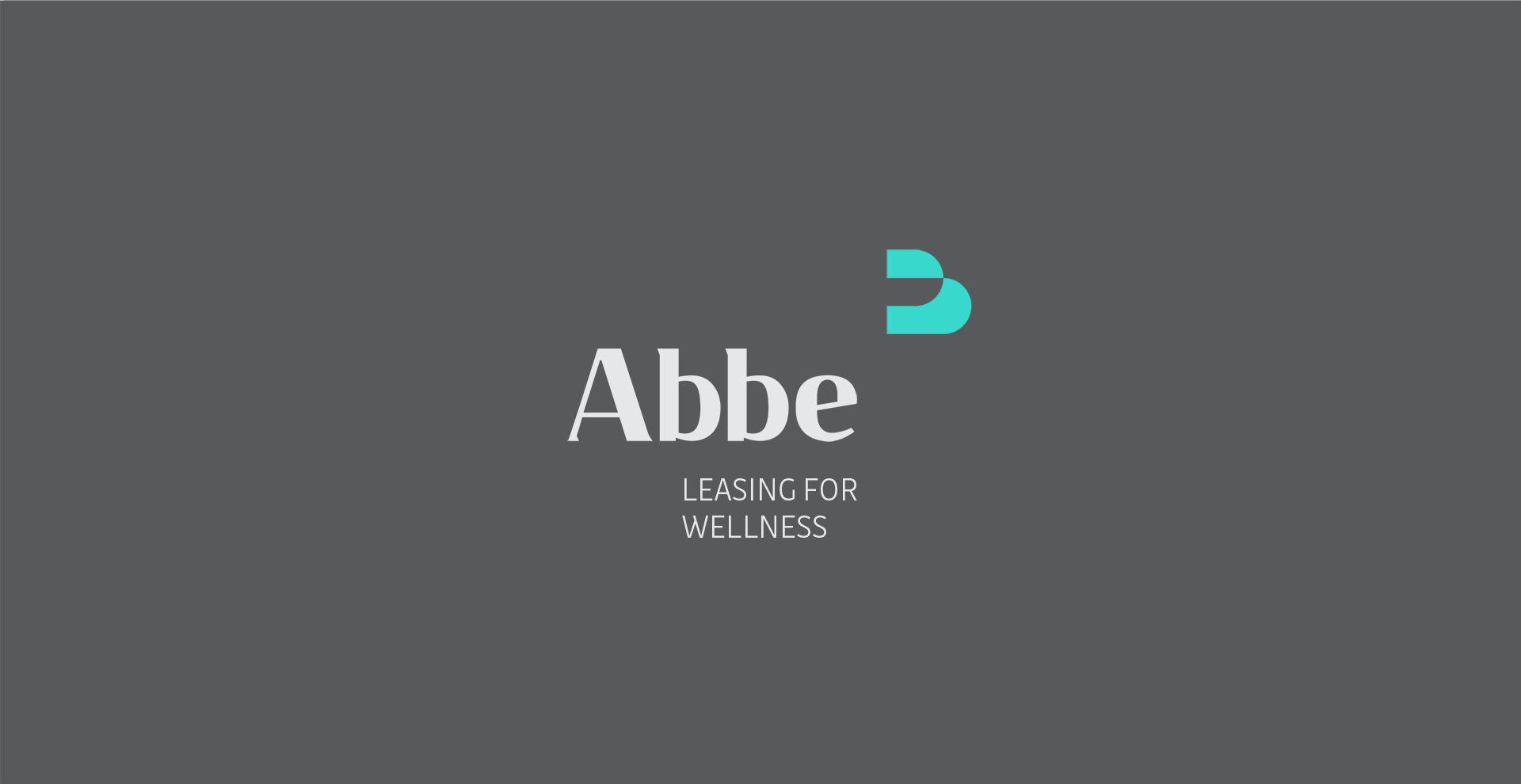 Logo gris con texto blanco 'Abbe' y subtítulo 'Leasing for Wellness', con símbolo azul claro que parece un 'B' estilizado delante del texto.