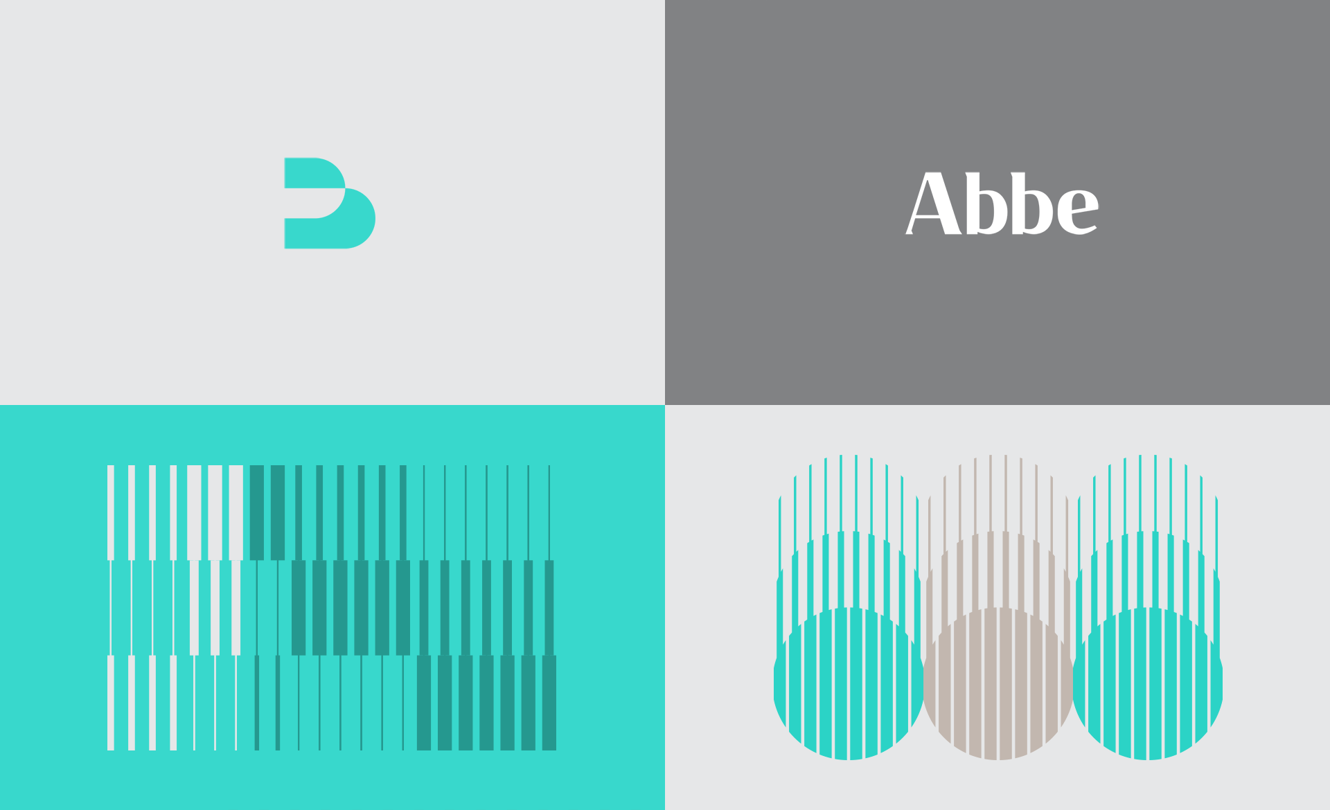 Diagrama visual con fichas de piano en diferentes colores y patrones de líneas verticales, junto a texto que dice 'Abbe' en un fondo gris.