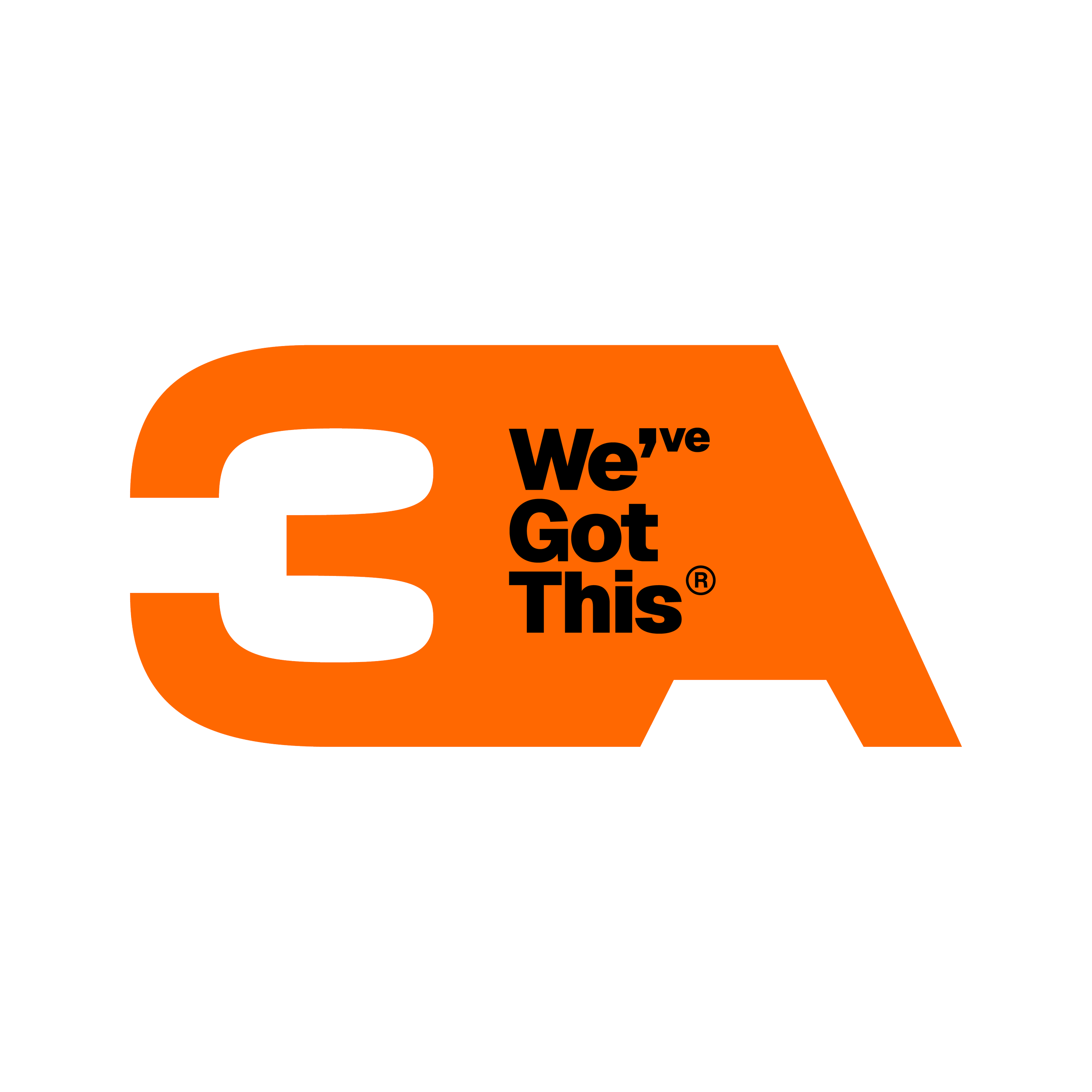 Logotipo de la marca de construcción '3A. We've Got This', en colores naranja y negro.
