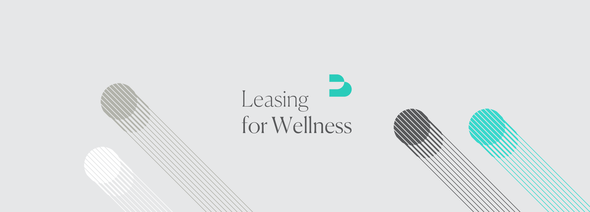 Imagen con texto que dice 'Leasing for Wellness' en el centro, con líneas diagonales en tonos gris, negro y azul en el fondo.