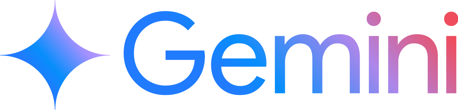 Logo of Gemini with a gradient-colored star icon and the word "Gemini" in gradient blue to pink letters.