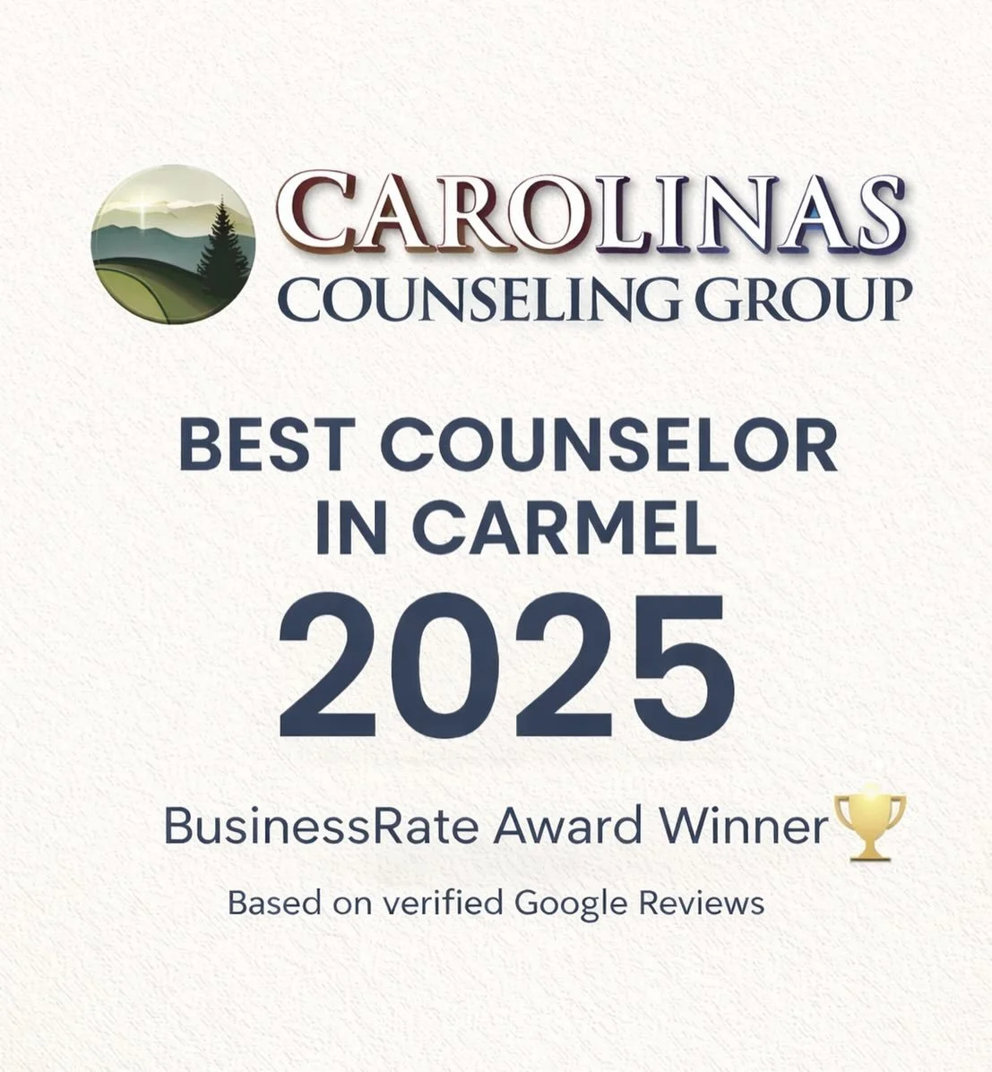 Big news 🎉

Carolinas Counseling Group was named Best Counselor in Carmel &ndash; 2025 by BusinessRate, based on verified client reviews.

So grateful for our clients and this community. Thank you for trusting us. 🤍

#CarolinasCounselingGroup #Best