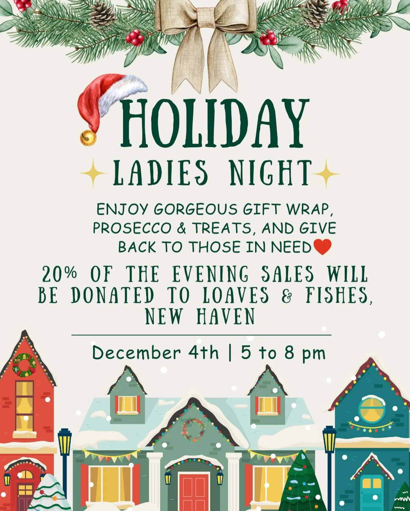 This year for ladies night we have chosen to make a donation of 20% of our evening sales to Loaves and Fishes in New Haven @loavesandfishesnh , the largest and oldest food pantry serving New Haven County. 

Every Saturday over 400 individuals are ser
