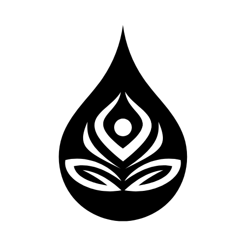 A white abstract lotus flower design on a black background. Flow & Go Logo
