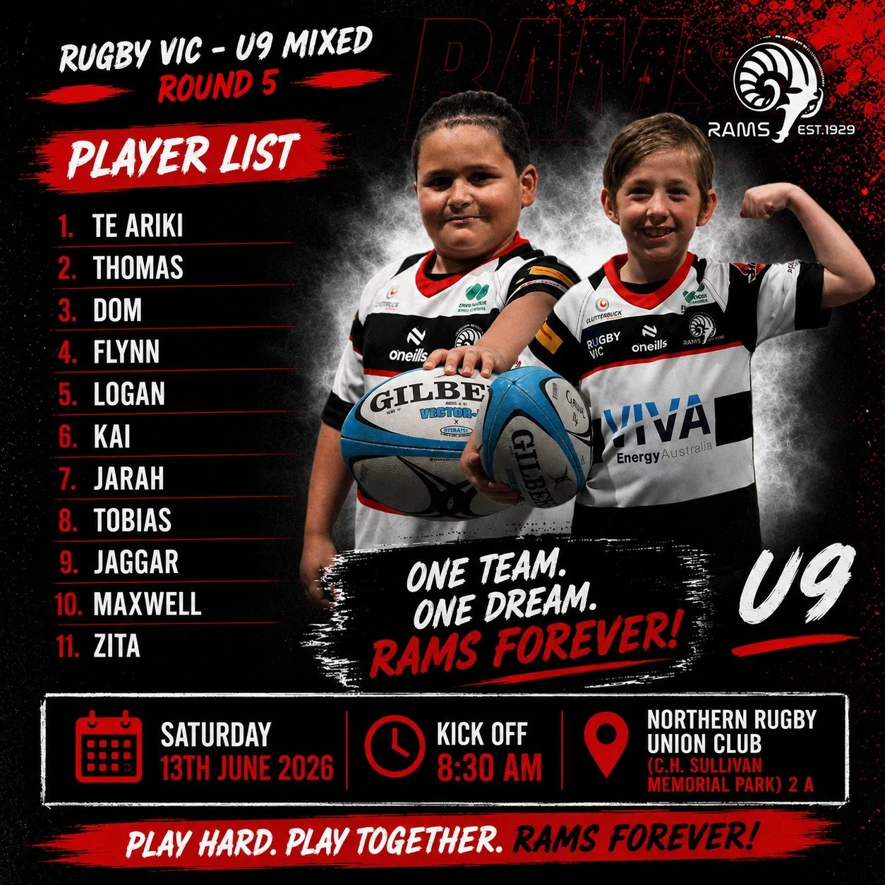 🏉 GEELONG RAMS U9s &ndash; ROUND 5 TEAM ANNOUNCEMENT 🏉

The team is locked in and ready to go for another exciting day of rugby as our U9 Rams take on Brimbank Bucks this Saturday!

These young Rams continue to impress with their effort, enthusiasm