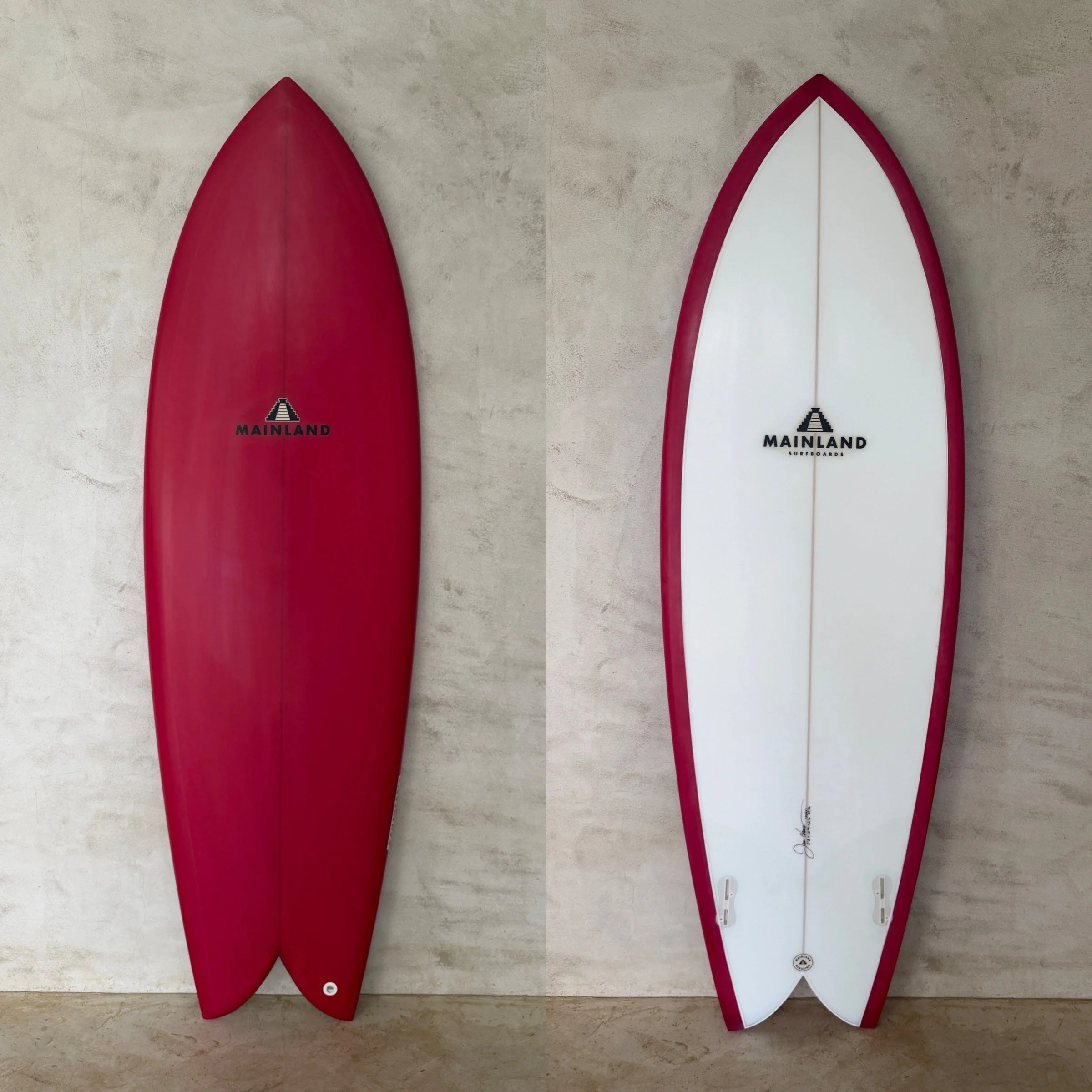 Tabla de surf personalizada rojo y blanco fish