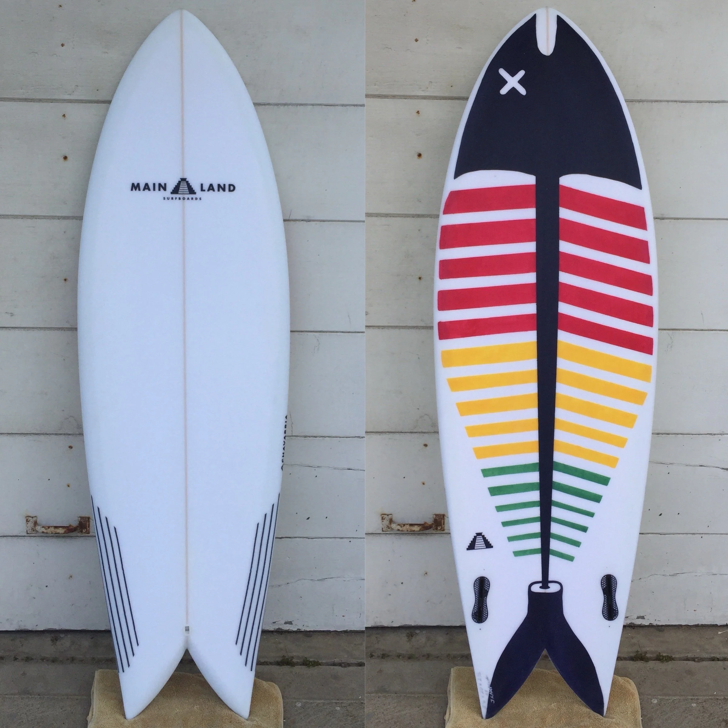 custom fish surfboard - hand painted rasta fish. tabla de surf