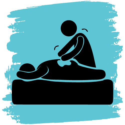 Silhouetee of thai massage with blue background showing massage at home.