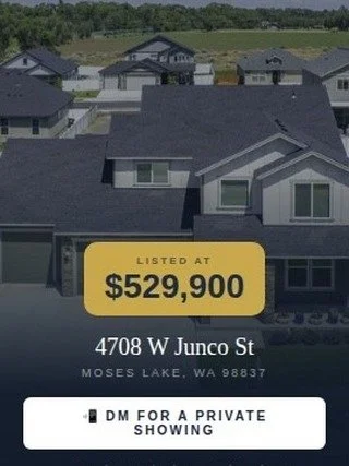 🏡 JUST LISTED
4708 W Junco St
Moses Lake, WA
$529,900
Sun Terrace #7

✨ Modern. Bright. Beautiful.
Open-concept living
Quartz countertops &amp; LVP flooring
Wood &amp; wrought iron staircase
Updated lighting throughout
5-piece primary ensuite upstai