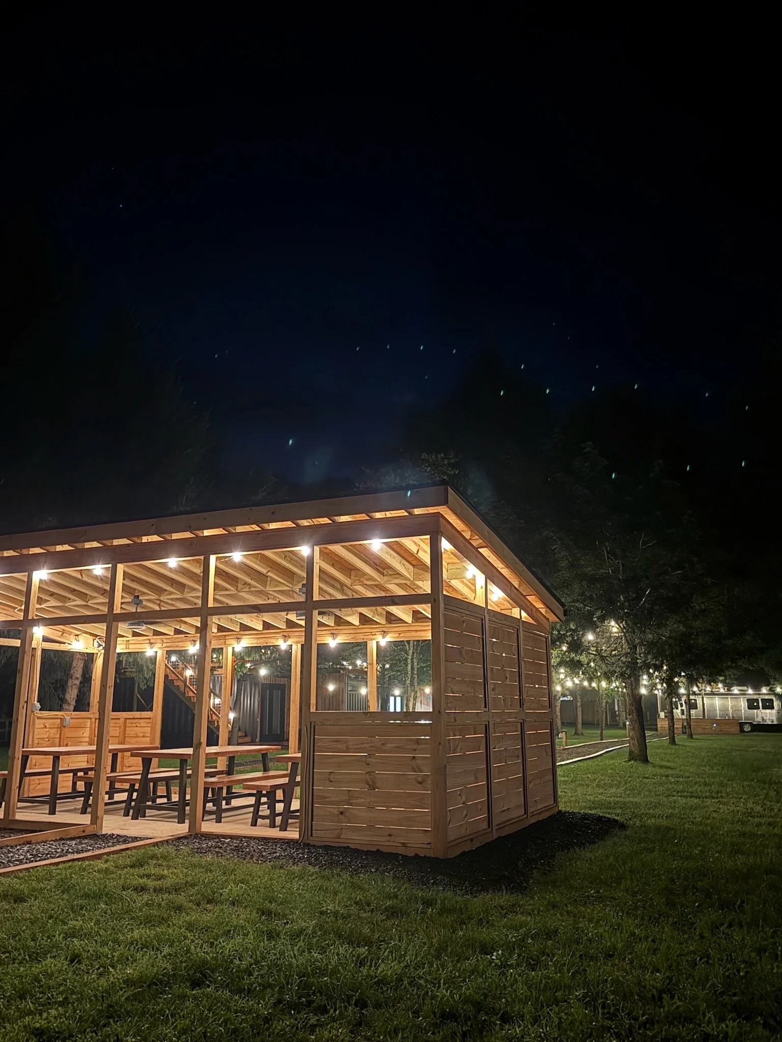 Nighttime is magical and quiet at your own private group getaway in Lost City, WV