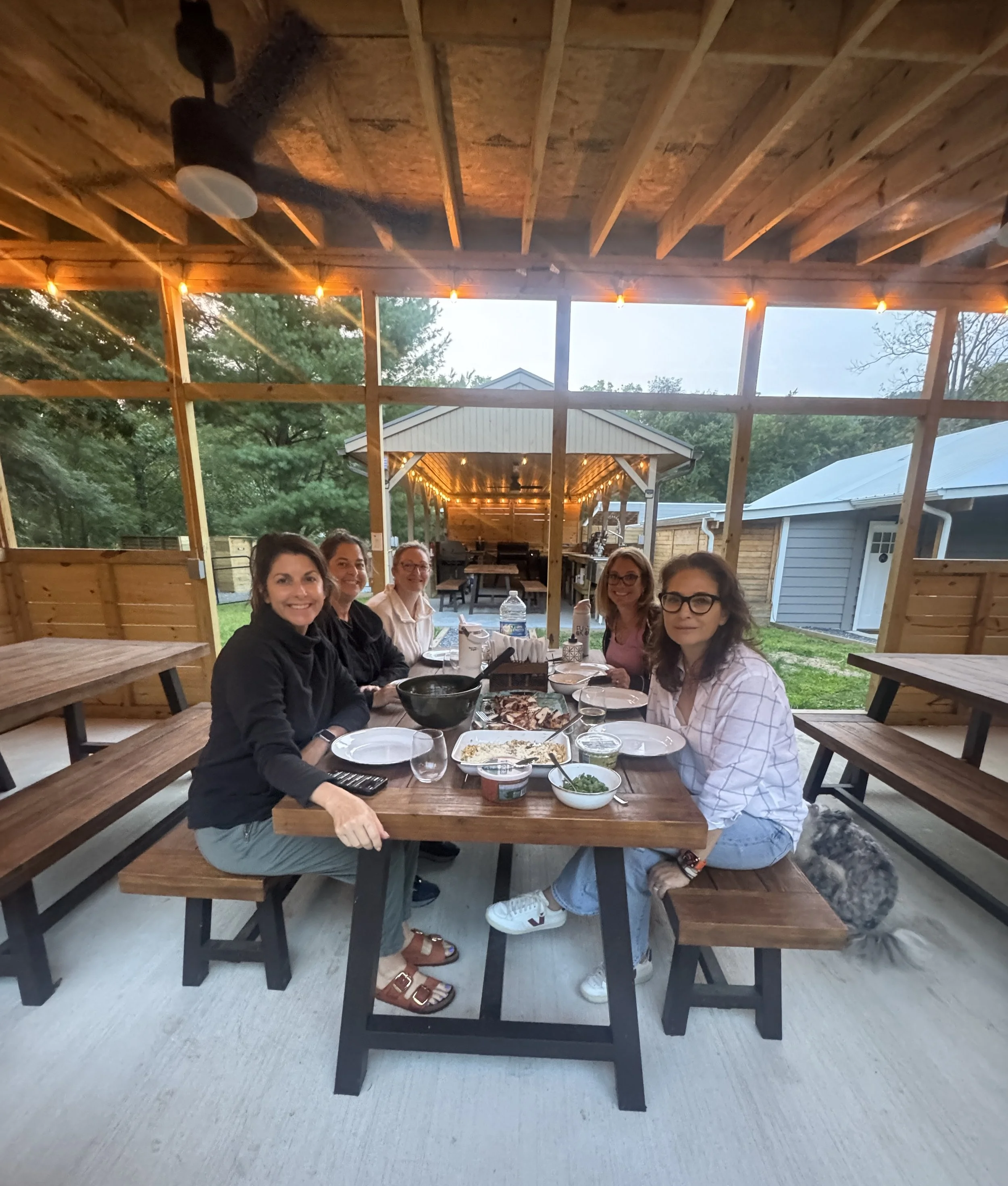 Yummy meals and togetherness at a girls' weekend at Honeylight Glamping.