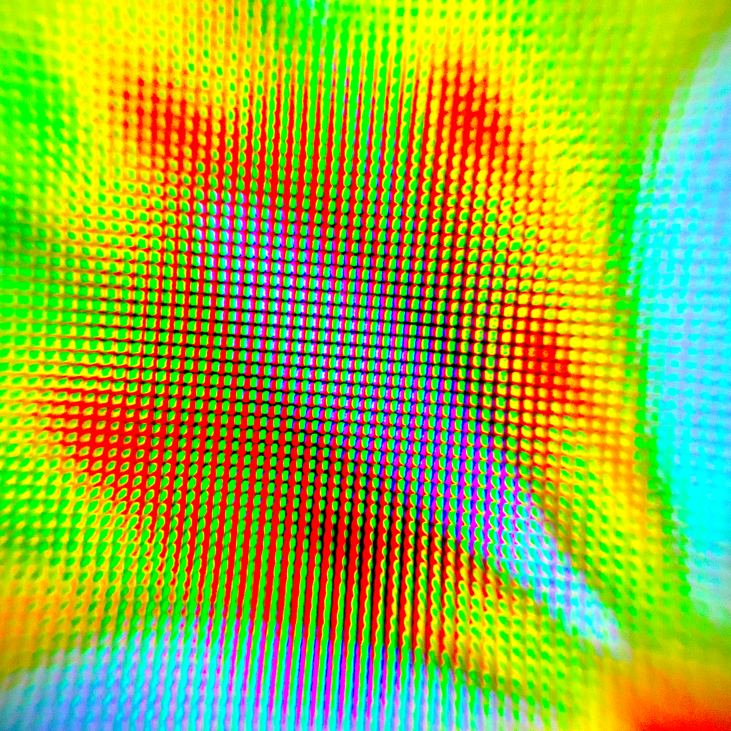 Abstract psychedelic rainbow halftone pattern with colorful warped grid lines