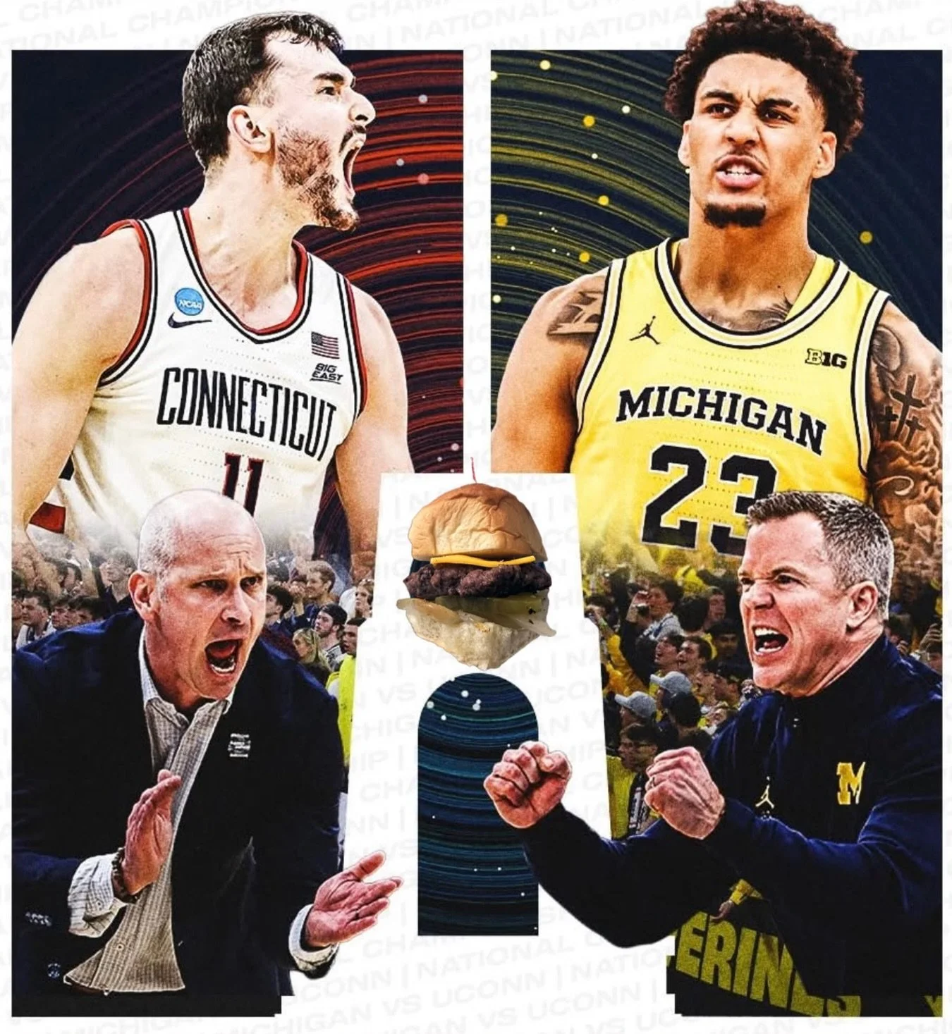 Michigan and UCONN face off tomorrow for the NCAA Men&rsquo;s Basketball National Championship!

Tip Off is at 6:50pm!

We will have $1 Sliders All Night! Beef, Chicken or Pulled Pork!

🏀🍔🔥