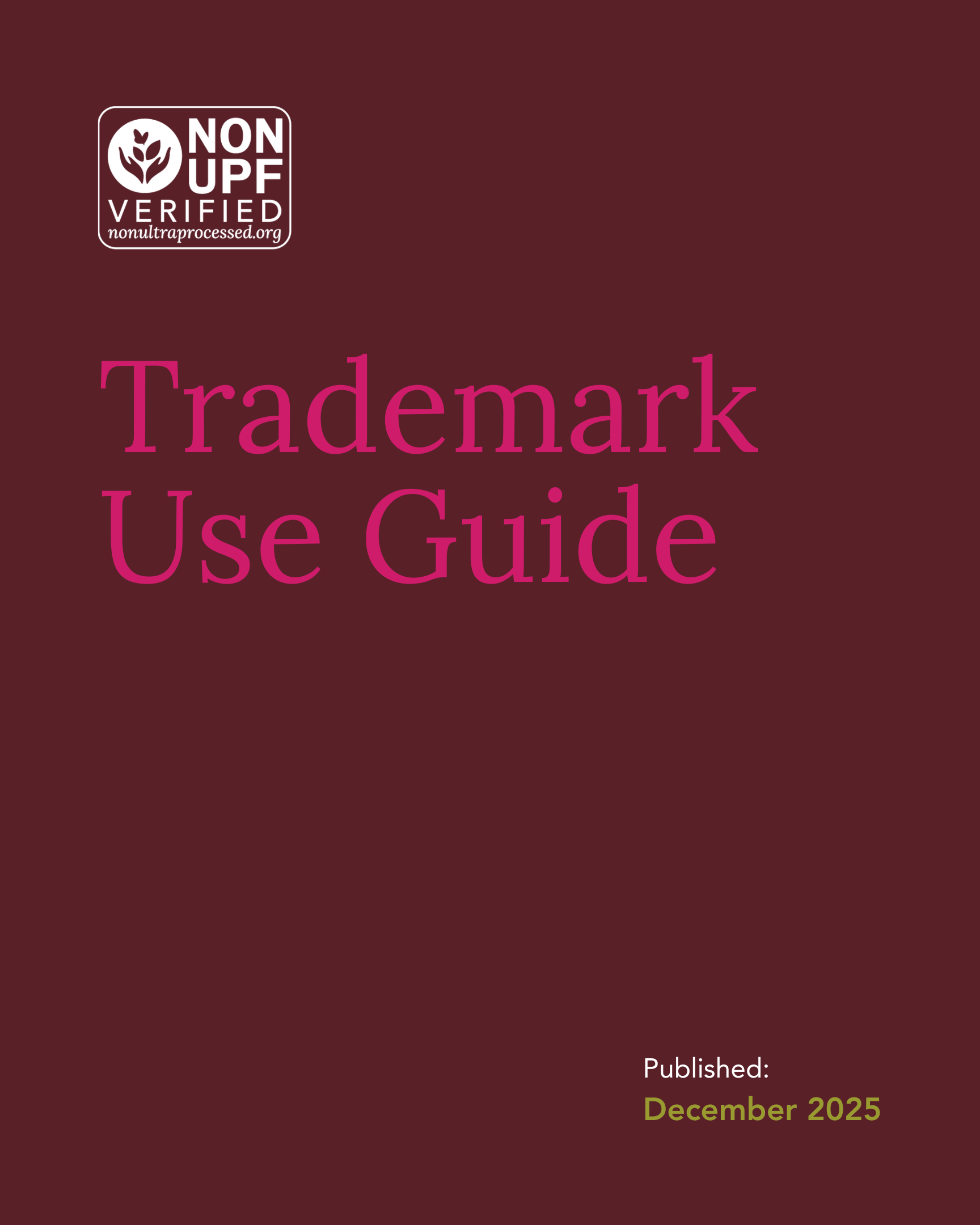 Non-UPF Verified Trademark Use Guide cover published December, 2025