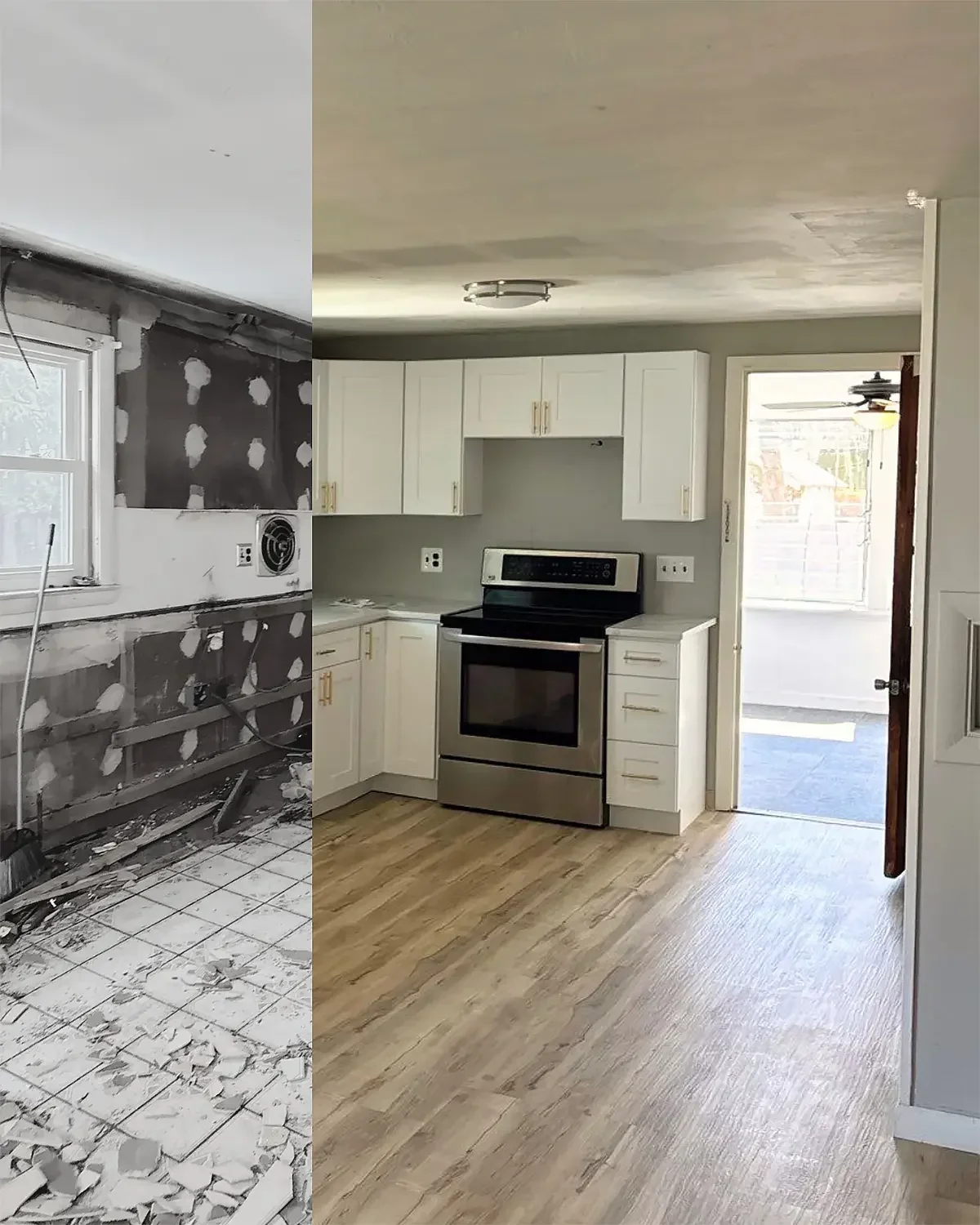 Before and after kitchen remodel by Diamond Image LLC in New Haven County Connecticut showing full transformation