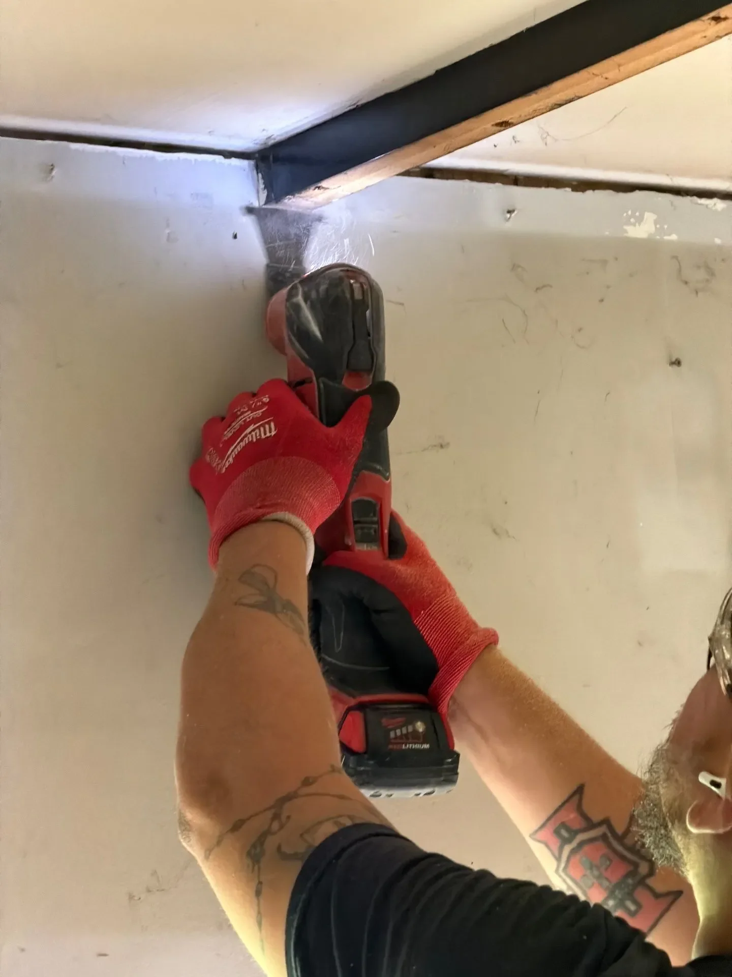 Home renovation contractor doing ceiling work during whole home remodel in New Haven County CT