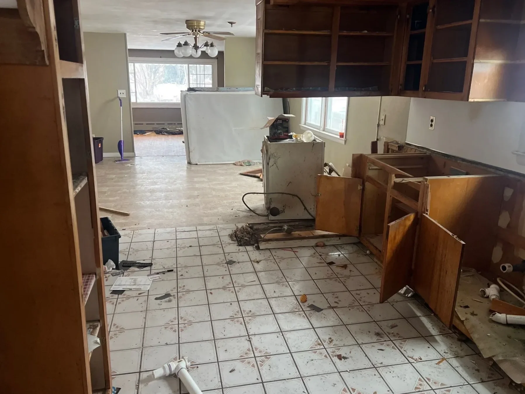 Kitchen demolition in progress during a full remodel in New Haven County, CT