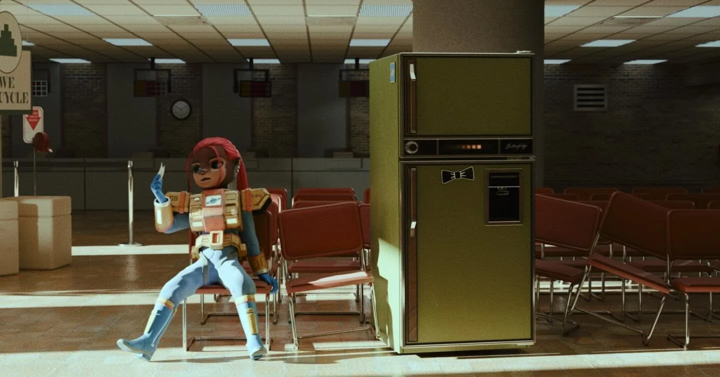 Style/mood frame of Taro Otter and Iso Butterfridge waiting for their number.