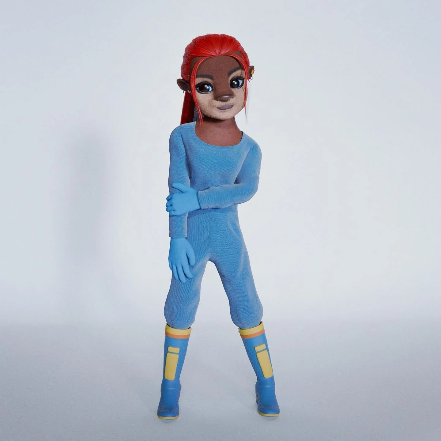 Space food courier jumpsuit concept art.