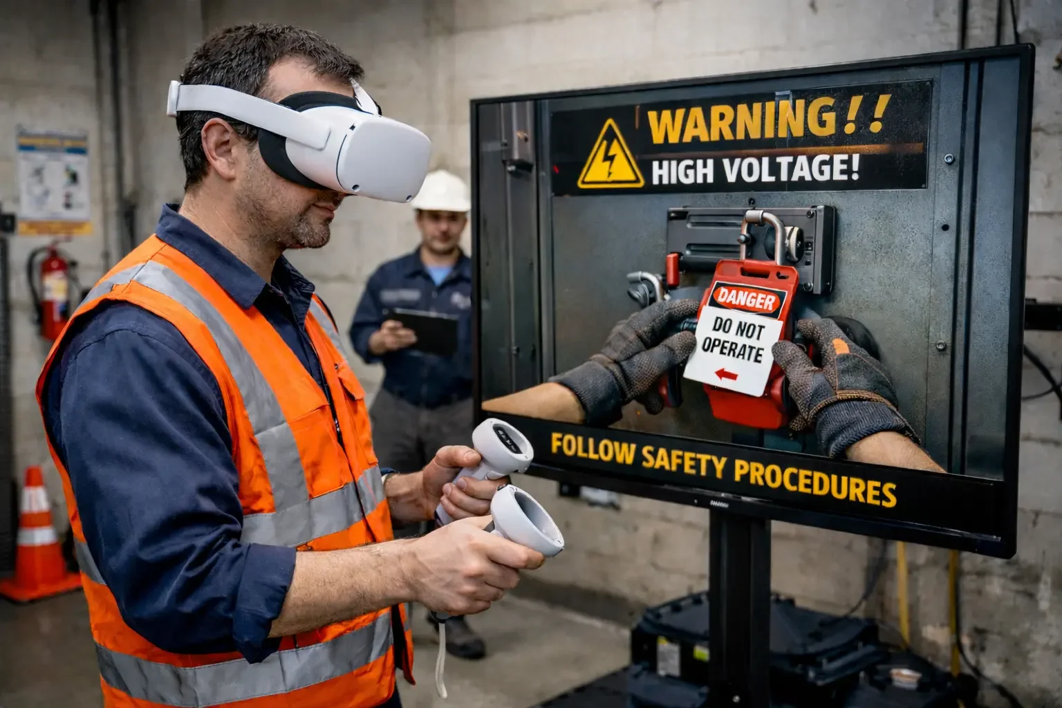 User performs lockout/tagout in VR