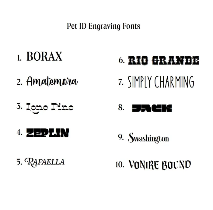 Pet ID Engraving Font Options