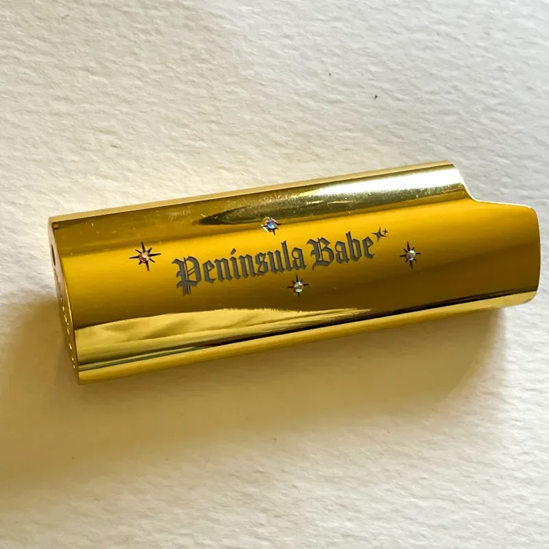 Engraved gold metal lighter case with rhinestones