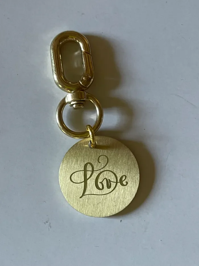 Engraved "Love" Brass Keychain Charm